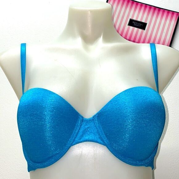 🔥VICTORIA SECRET BRA push-up multi-way strapless SZ32D blue New - Picture 1 of 6